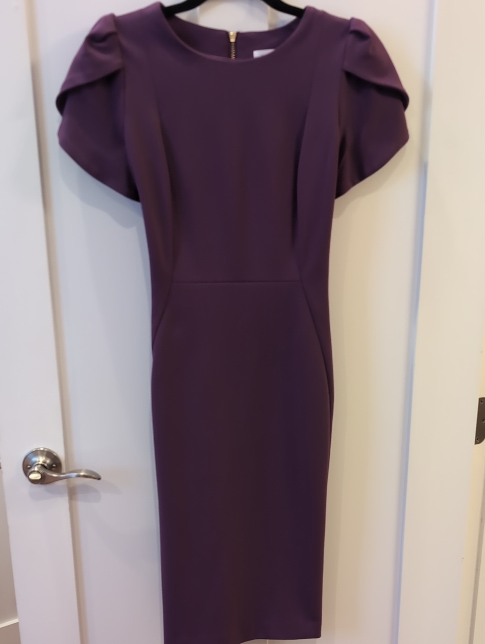 Calvin Klein Purple Midi Sheath Dress with Petal Sleeves